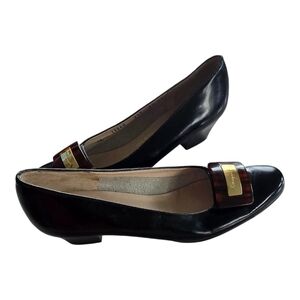 Salvatore Ferragamo Pumps Womens 6.5 Leather Logo Tortoise Chunky Heels